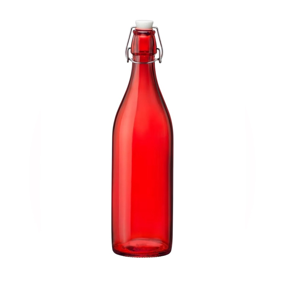 Bormioli Rocco Giara Beverage Bottle with Clamp Lid 33.75 oz Red